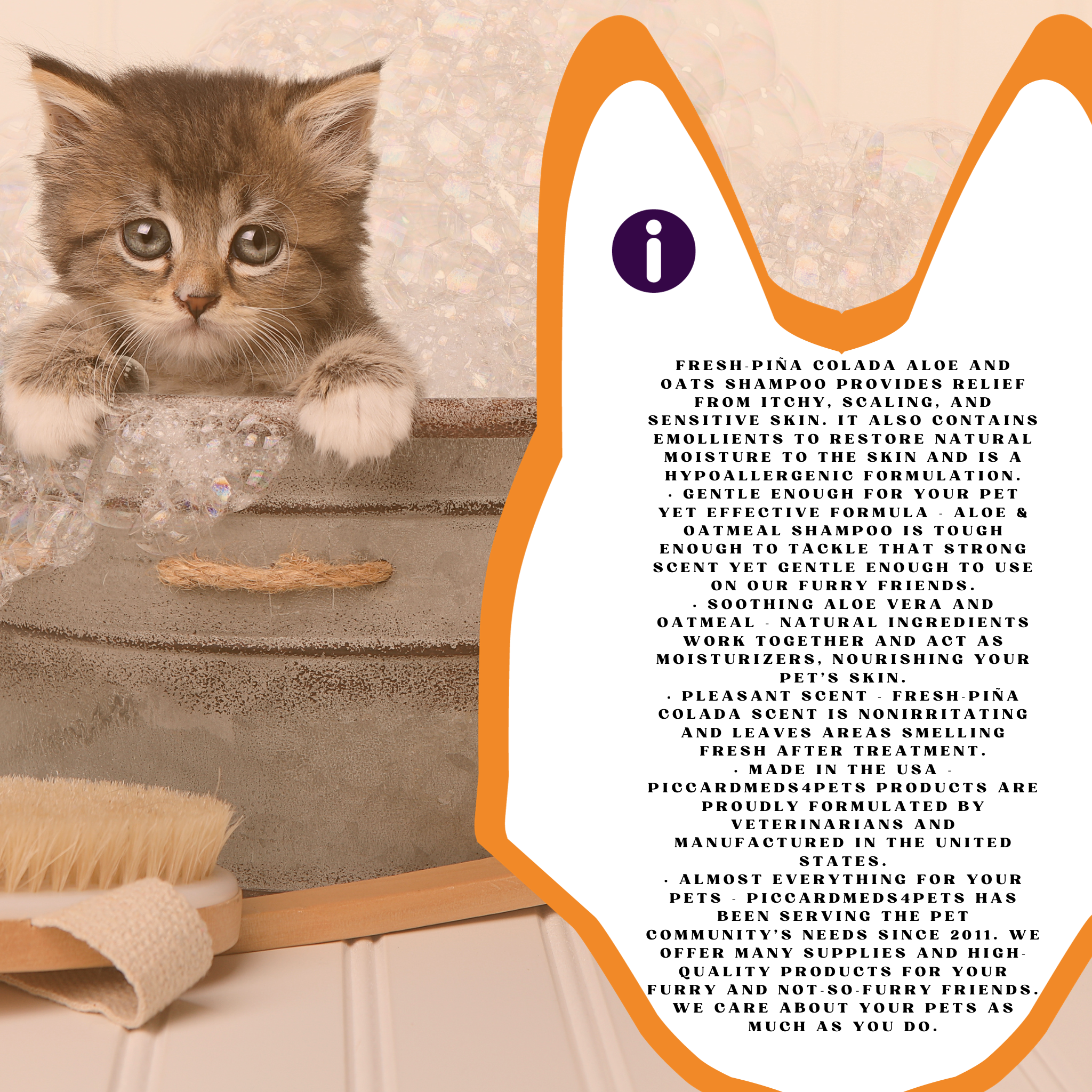 Piccardmeds4pets Fresh-Piña Colada Aloe and Oatmeal Shampoo for Pets 16 oz. + FREE Bandana!