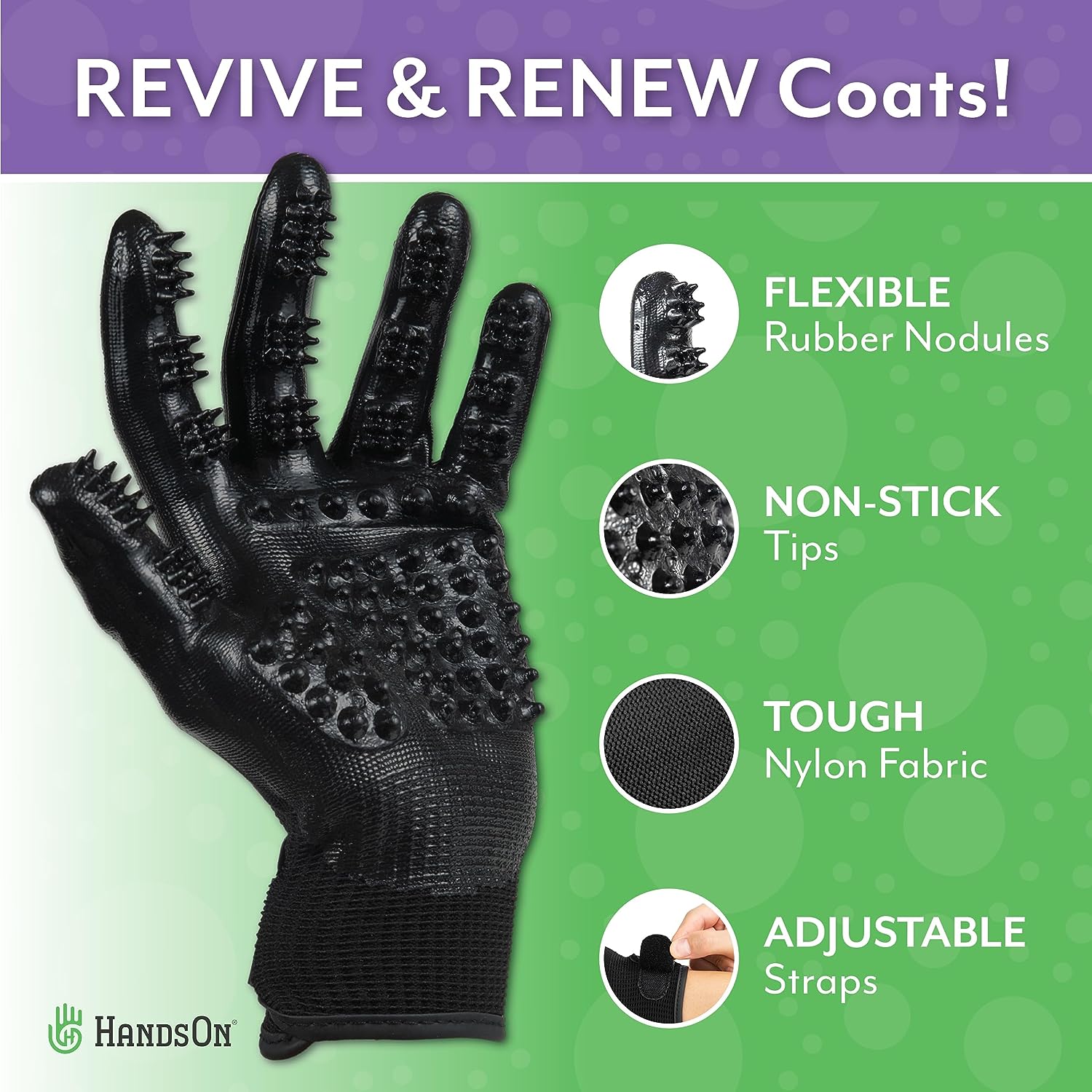HandsOn Pet Grooming Gloves Gentle Brush for Cats Dogs Horses Black
