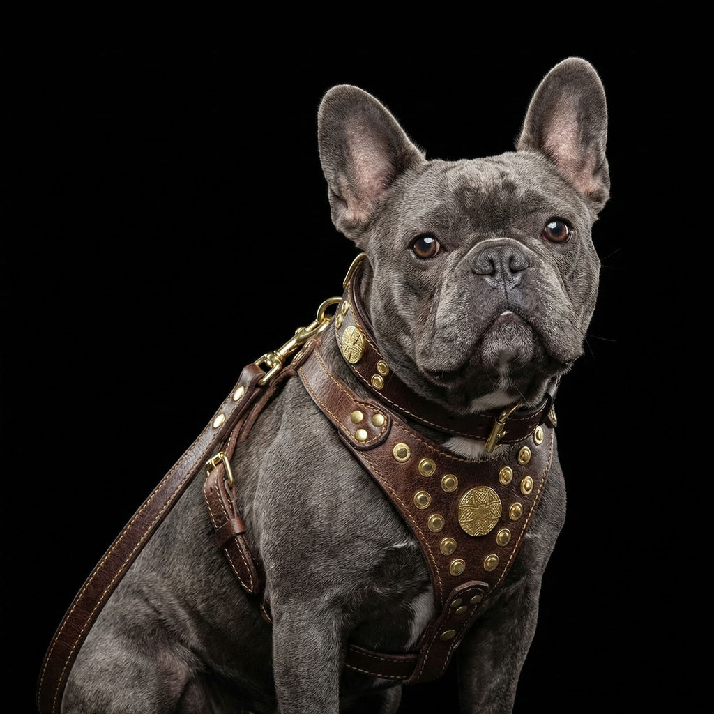 "Maximus Brown&Gold" Small dog SET - Harness - collar - lead